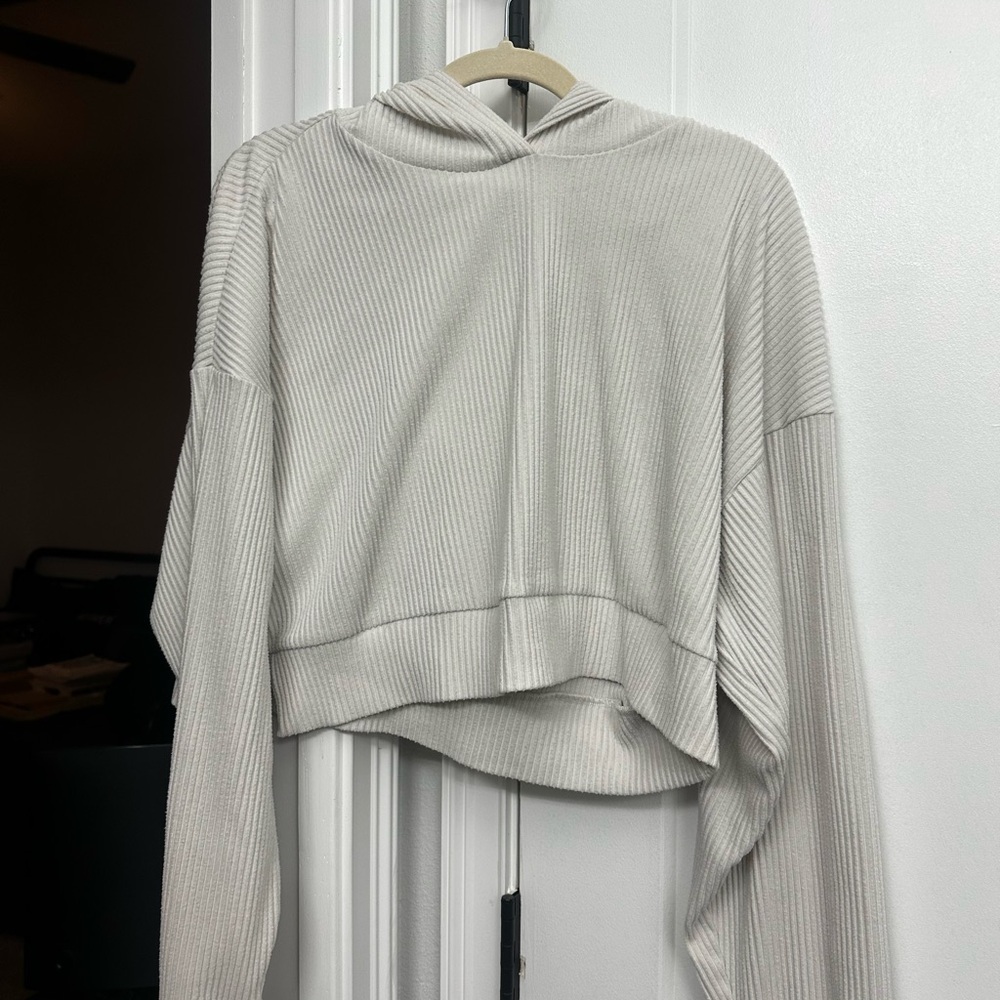 ALO White Ribbed Muse Hoodie